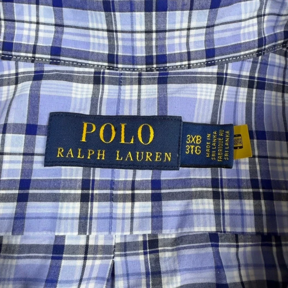 Polo Ralph Lauren Button Down Mens 3XB Blue Plaid Stretch Long Sleeve Pony Logo